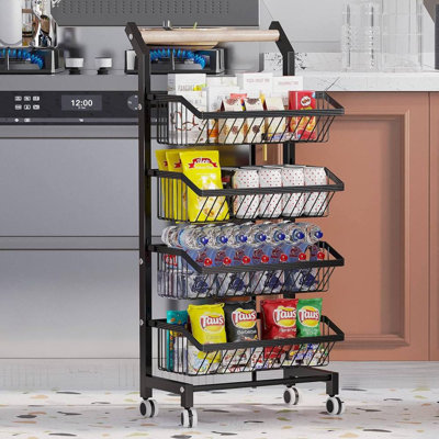4-Tier Storage Cart with Wheels (Black)