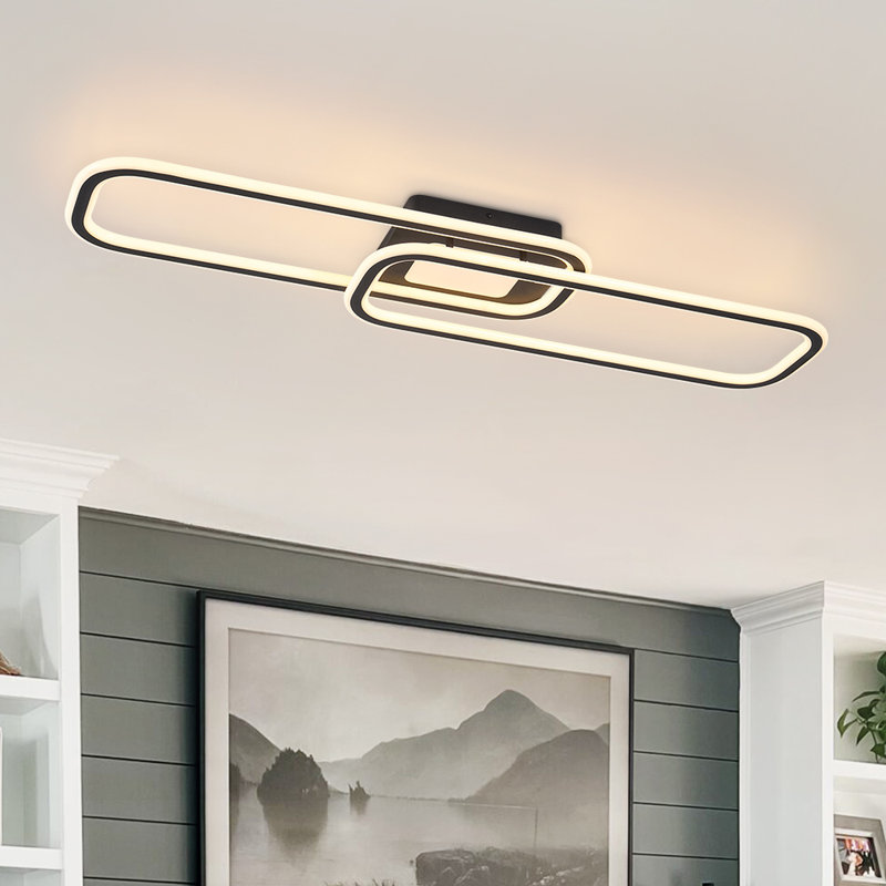 40.9" Overlay Geometric Rectangular Dimmable Led Semi Flush Mount, Matte Black