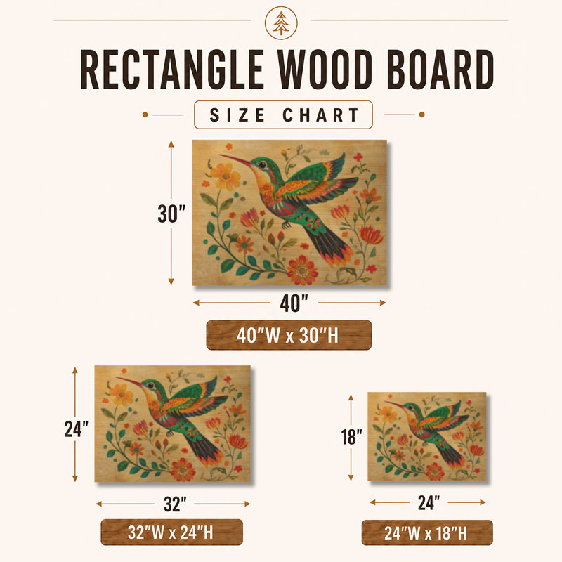 Colibri de floraison mexicaine II - Décoration murale en bois naturel, H 30 po x l 40 po, Rectangulaire