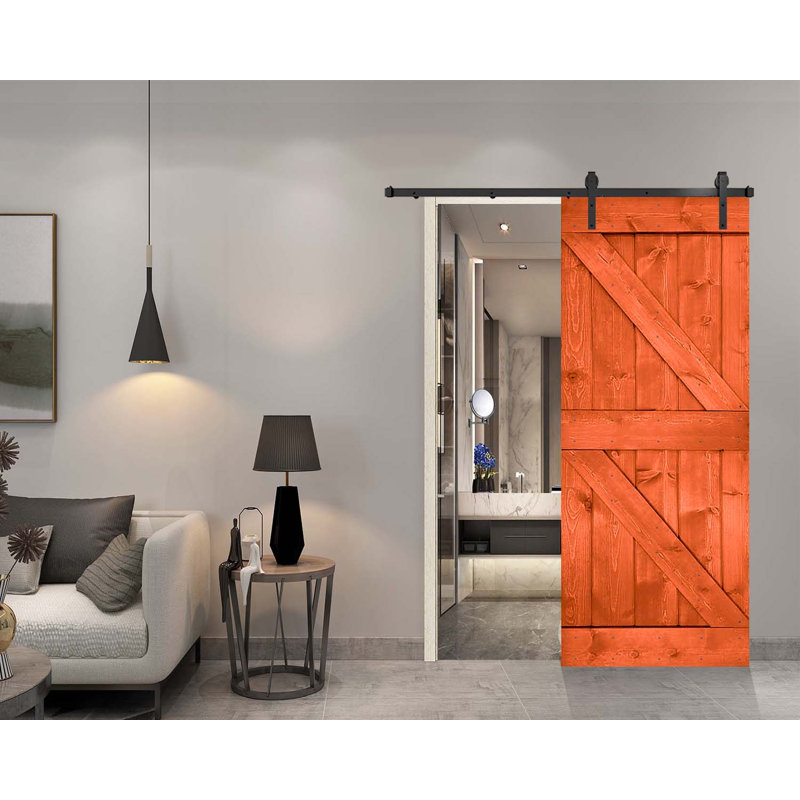 Porte de grange peinte 84 po 84 po, 46 po x 84 po, Corail rouge