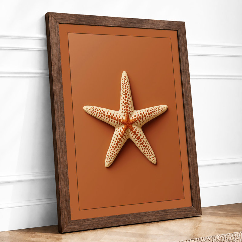 Textured Starfish Coastal - Framed Print, A3 - 42.0 x 29.7 cm, Walnut