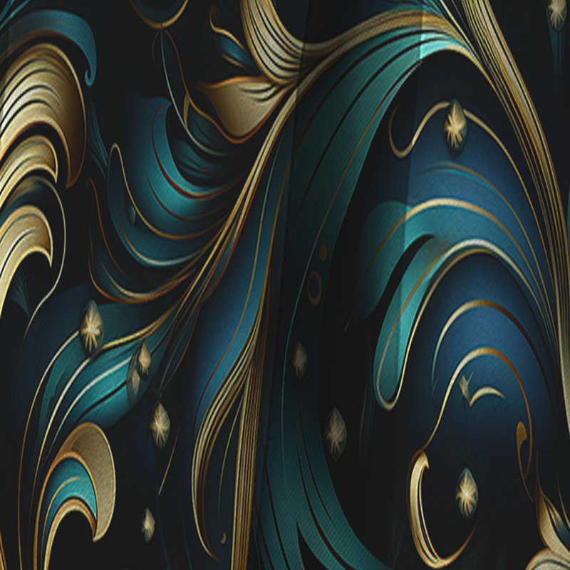 Or et bleu Luxury Damask Serenade IV - Rideau damassé - Rideau occultant en velours - 1 panneaux, L 52 po x L 108 po