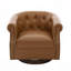 Fauteuil pivotant à 360° en similicuir, avec dossier incurvé, style club, capitonné et base en bois courbé, idéal pour le salon et la chambre.-181737340