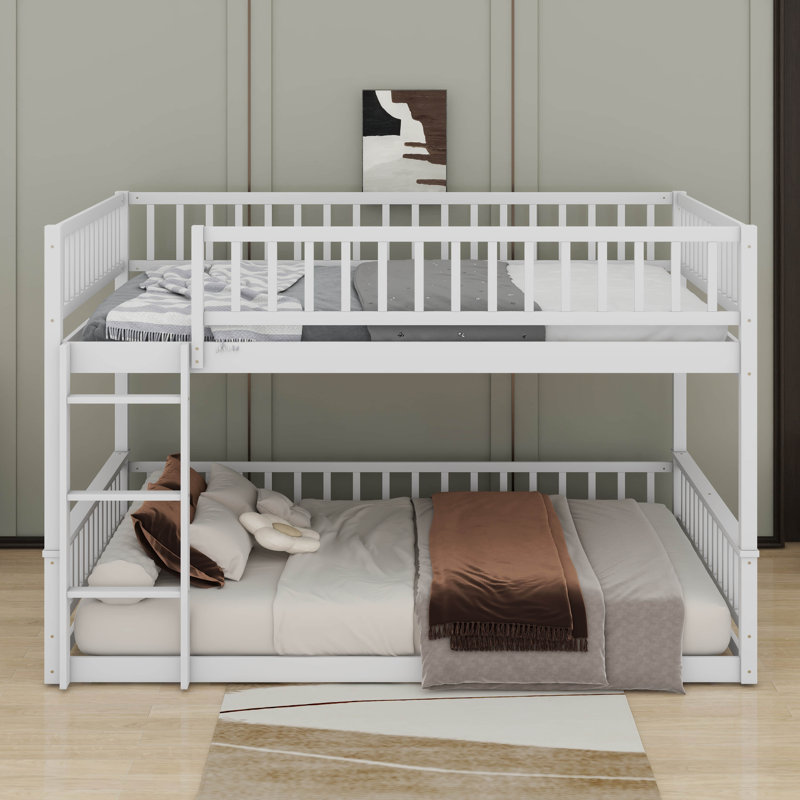 Queen Over Queen Bunk Bed With Ladder, White