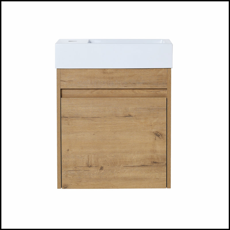Meuble-lavabo flottant mural de 18 po avec lavabo en résine blanche et porte d'armoire à fermeture en douceur, conception peu encombrante et écologique