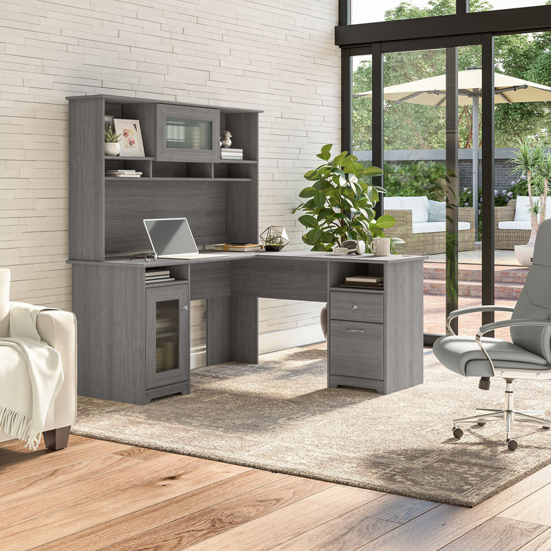Ozro L-Shaped Executive Desk, Modern Gray
