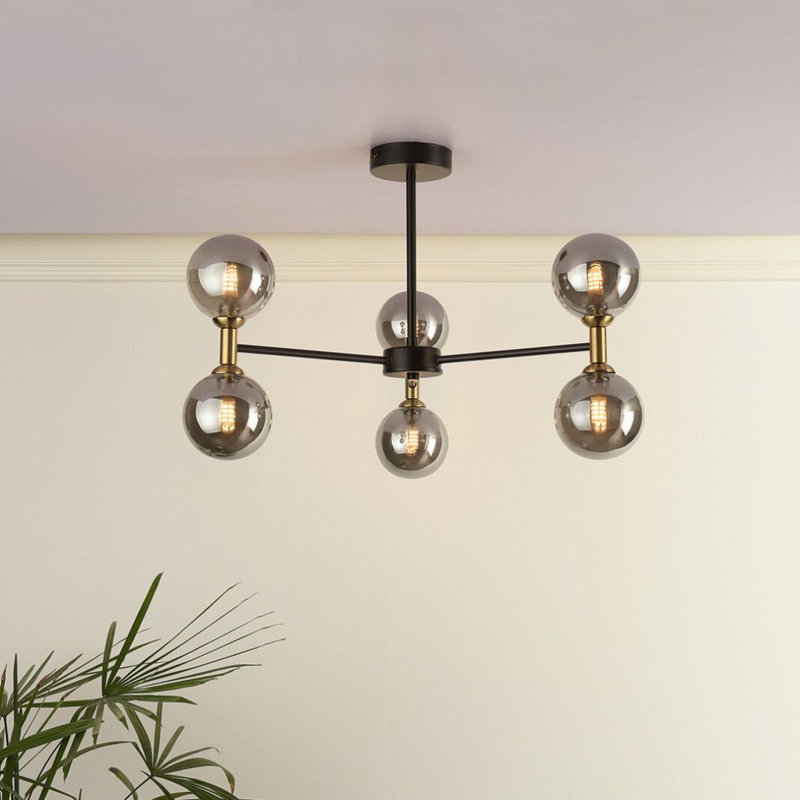Glass Semi Flush Mount, 6 Lights, 385cm H x 570cm W x 570cm D