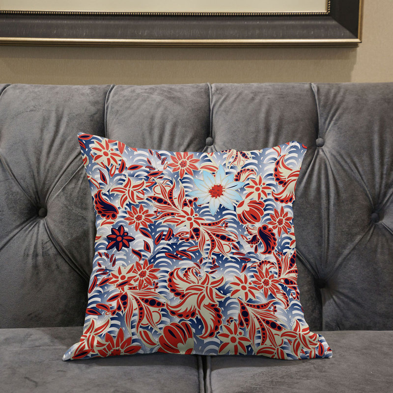 Flying Floral Paisley Outdoor Pillow Floral Outdoor Reversible Throw Pillow, 18" x 18", Red/Blue