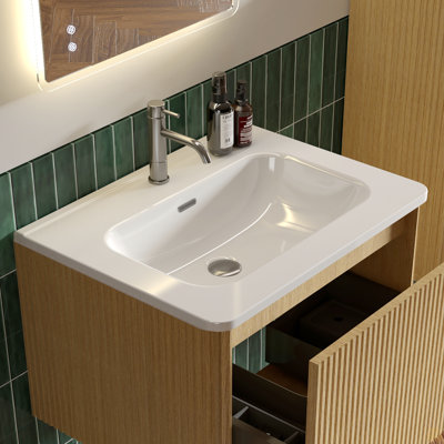 Integrated White Ceramic Basin, Drain Not Included