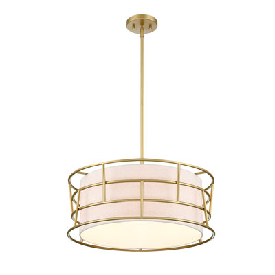 Beckles 60 Watt 3-Light Drum Pendant with Fabric Shade and Metal Outer Cage