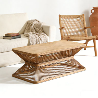 Table basse 43,3 po en bois avec base en bambou tissé