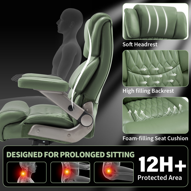 Big And Tall Leather Executive Office Chair Adjustable Ergonomic Desk Chair, Green