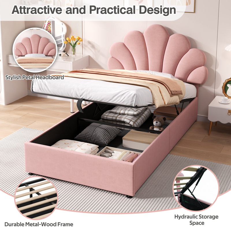 Upholstered Ottoman Storage Bed, Beige, Single (3')