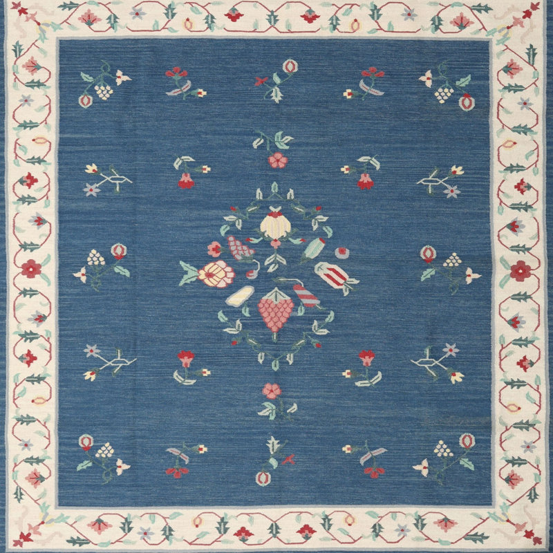 Tapis contemporain bleu, Carré 5 pi