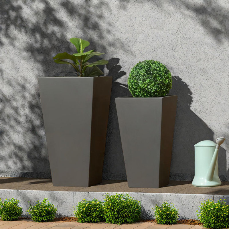 Durable Gray Magnesium Oxide Planters, Stackable Modern Design For Patios And Gardens