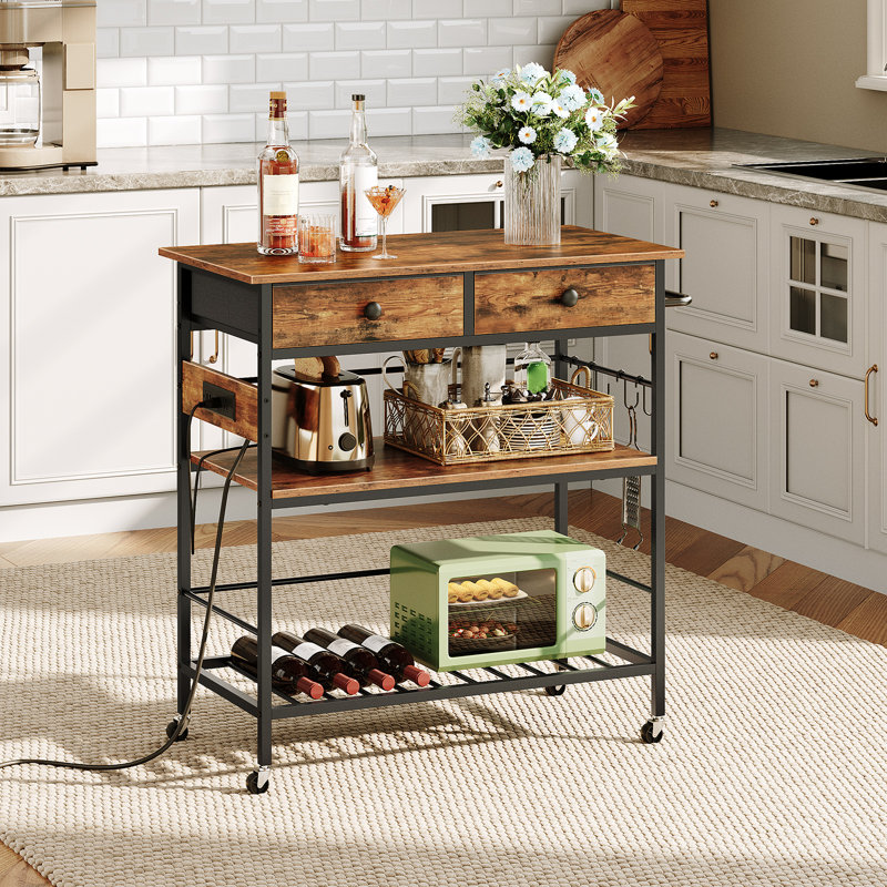 Ansen 37.8" Rolling Kitchen Island with Storage and Power Outlet