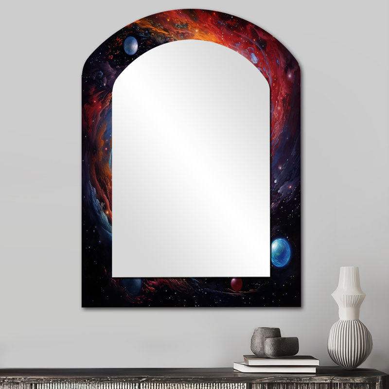Vortex rose et orange vortex V - Galaxies, miroir décoratif mural asymétrique, 34 po x 25 po