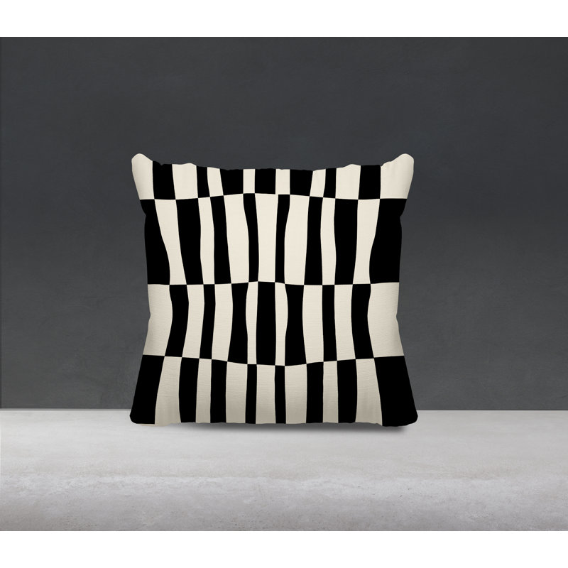 Coussin décoratif réversible en polyester filé Bianca, H 15 po x l 15 po, Noir / Blanc cassé