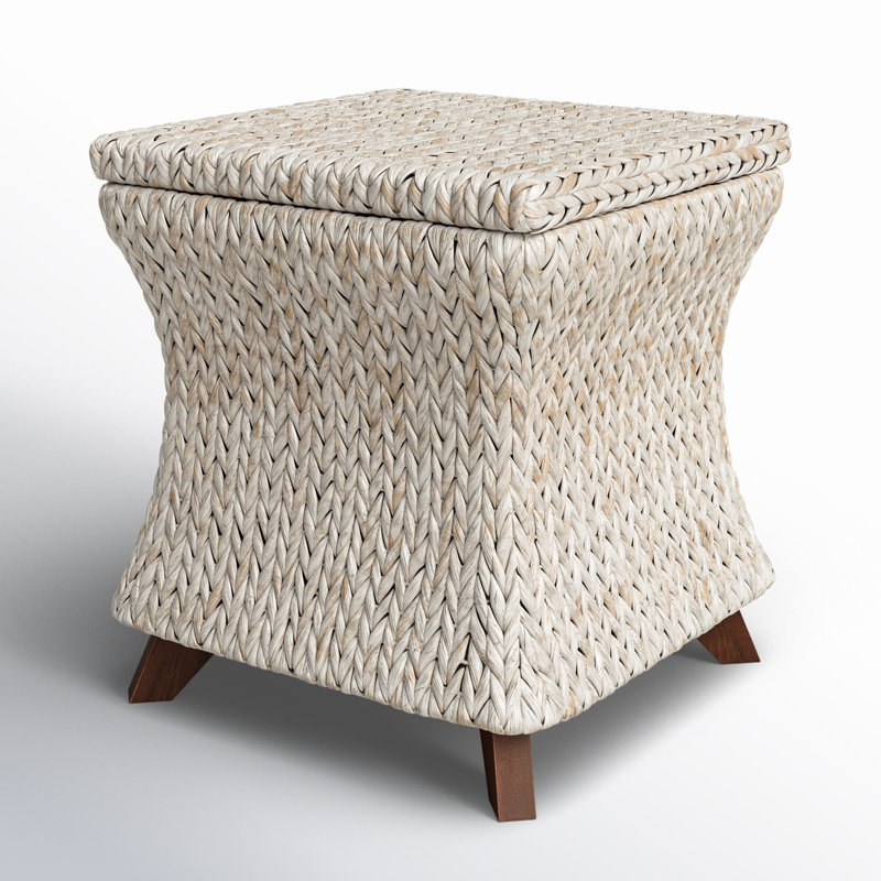 Adalynn Upholstered Storage Ottoman, White Wash Banana Leaf
