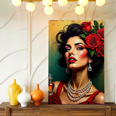 Glamorous Fashion Woman Portrait Red Black Modern Canvas Wall Art Print, Red Black Modern Poster Artwork For Living Room Decor, Gallery Wall Accent, Modern Home Decor, Statement Wall Decor