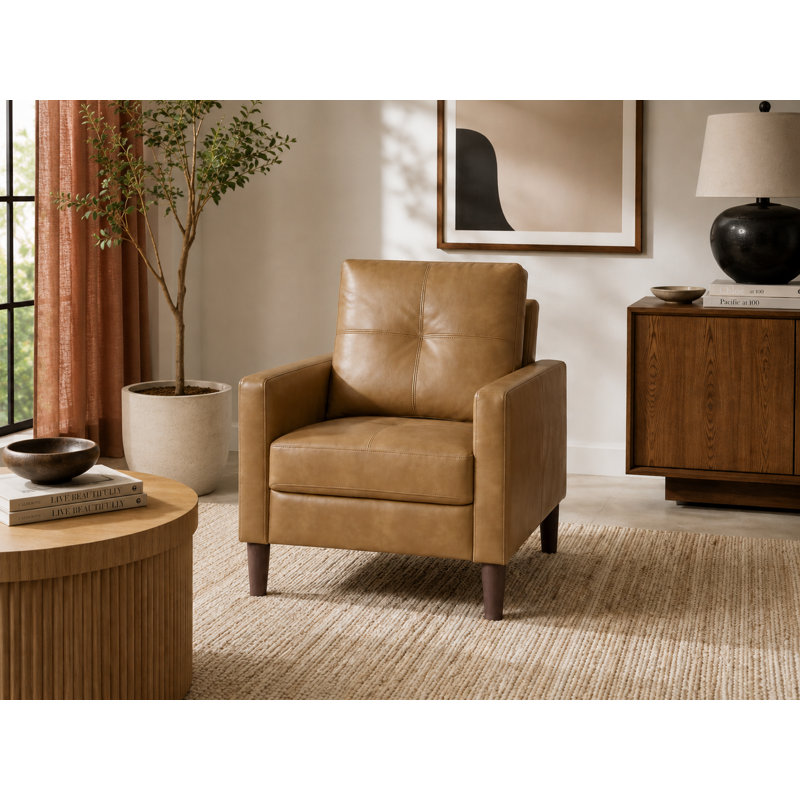 Almanza 30.5"W Tufted Vegan Leather Accent Armchair · Mid-Century Modern for Living Room