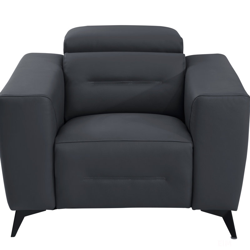 Global United Top Grain Italian Leather With Power Recliner, Dark Gray