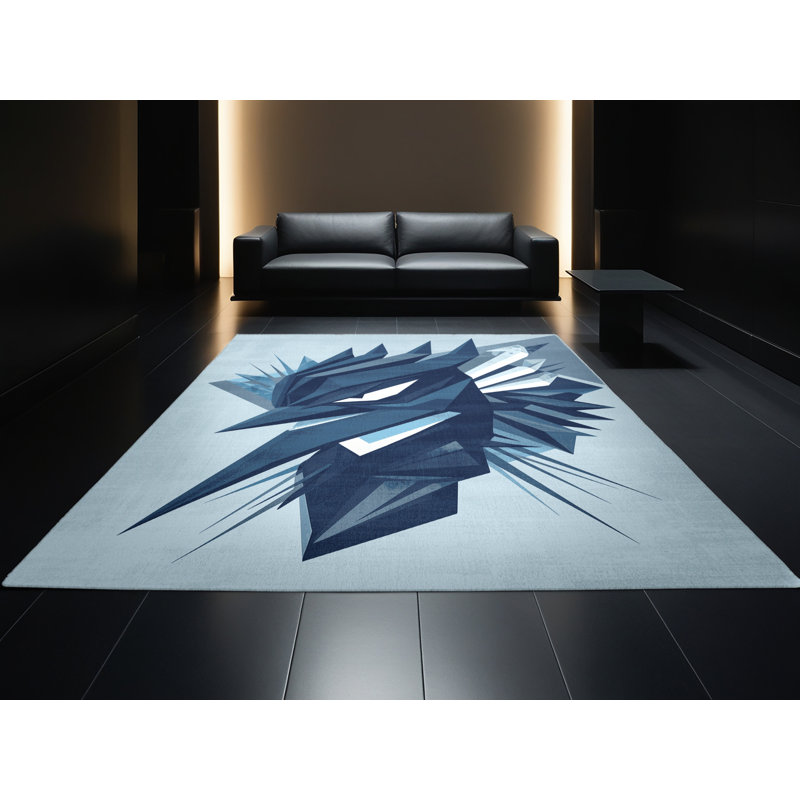 Tapis bleu moderne et contemporain lavable à la machine Titus Tengu, 4 x 6