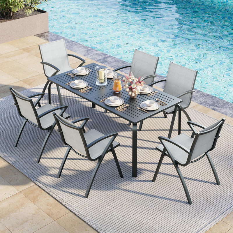 71"x35" Aluminum Outdoor Dining Table for 6-8, Patio Table with 2" Umbrella Hole, All-Weather Rustproof Rectangular Metal Table for Garden, Backyard