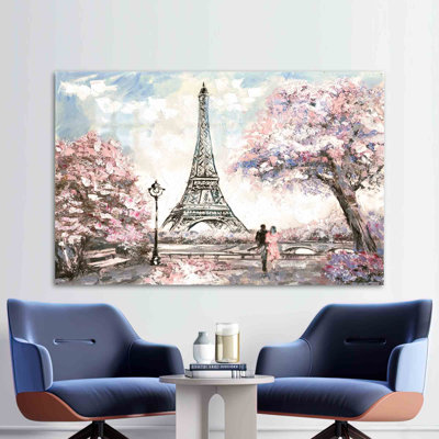 French Landscape Printed Glass Wall Art Featuring Pink Leaf Tree As Exquisite Wall Decor For Your Home And Office Spaces