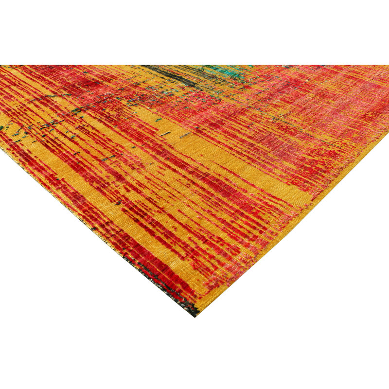 Hand Knotted Area Rug in Gold And Red, Rectangle 9' x 12'