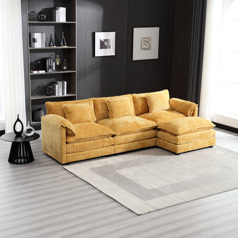 Oversized Sectional Sofa Cloud Couch for Living Room, Modern Chenille L Shaped Couch, Comfy Modular Sofa Sleeper with Moveable Ottoman & Memory Foam