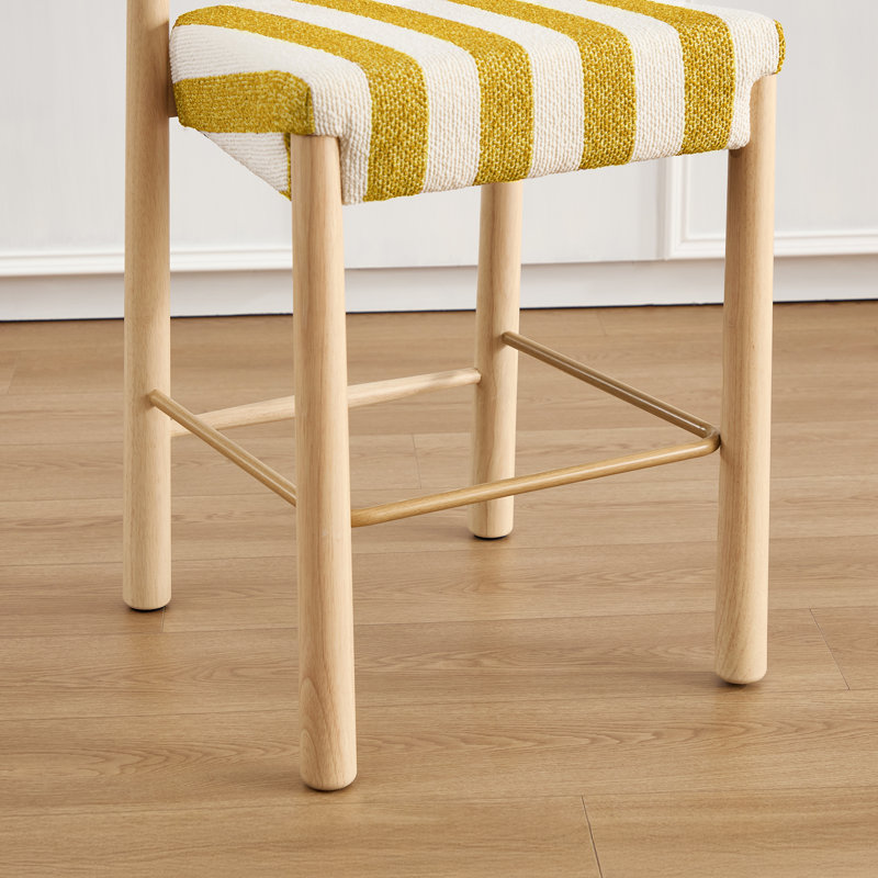 Tabouret de comptoir revêtu de lin 26,4 po avec cadre en bois massif Hyland (ensemble de 4), Jaune / Blanc, Naturel