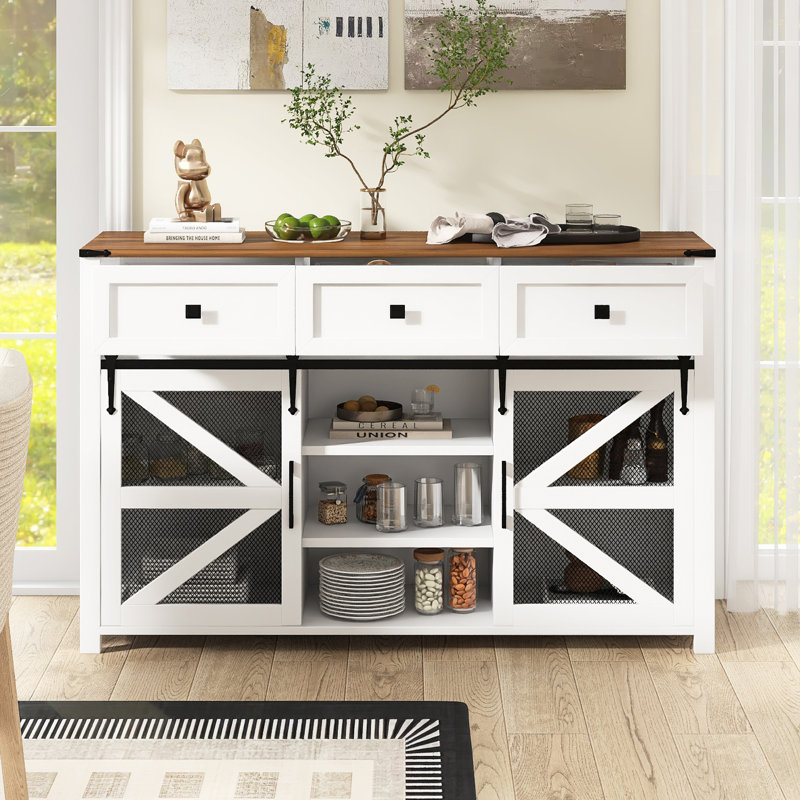Alston 55'' Sideboard Buffet Cabinet With 3 Drawers, White
