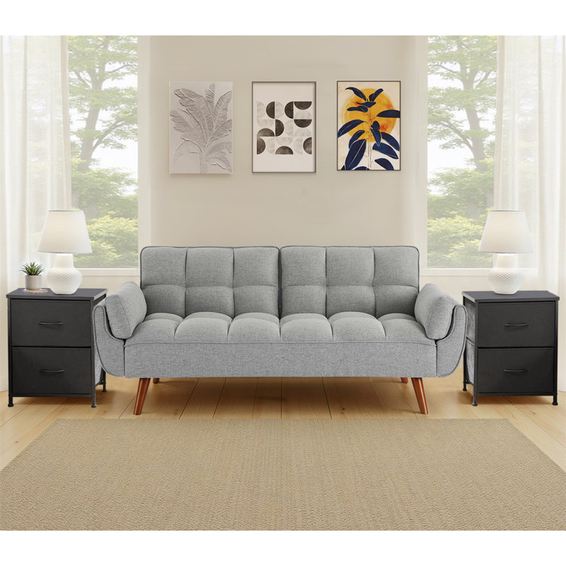 Canapé-lit convertible avec 2 tables de chevet - Ensemble moderne peu encombrant pour petits espaces, Gris foncé