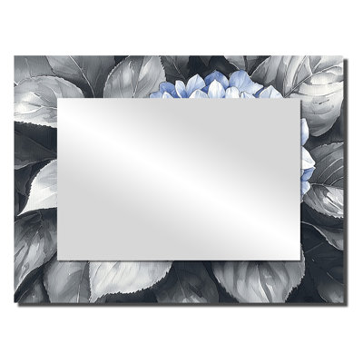 Blue Hydrangea In Monochrome Garden I - Floral Mirror Wall Art - Printed On Metal
