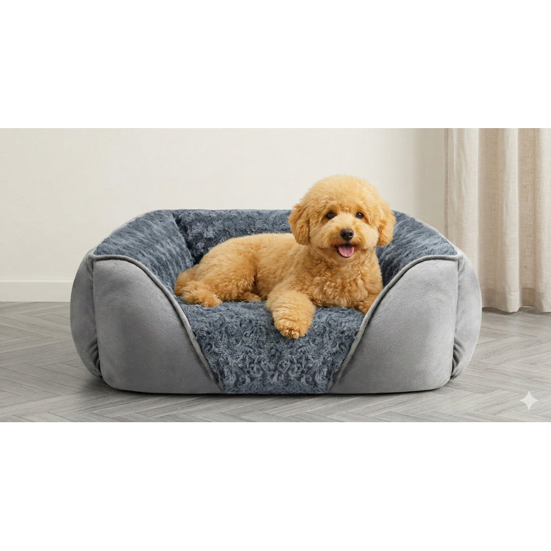 Lit pour chien orthopédique rectangulaire lavable à la machine, disponible en petit / moyen / grand, surface apaisante douce pour les chiots, conception douillette et durable, fond antidérapant, petit 20 po x 19 po x 6 po