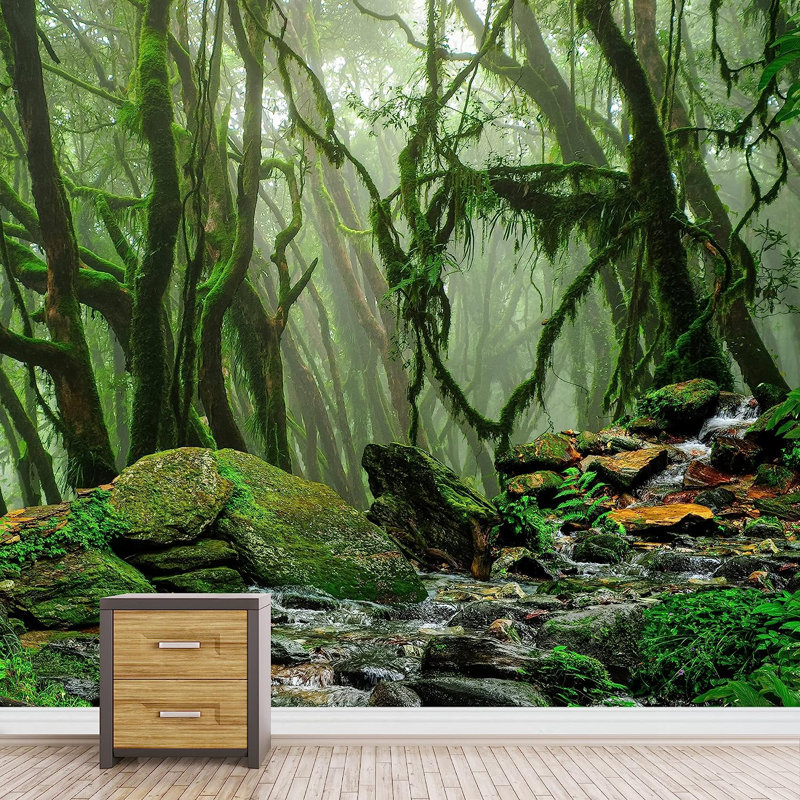 Panneau mural Mystic Misty Foggy Forest Path L 144 pi x l 100 po, L 66 po x l 96 po