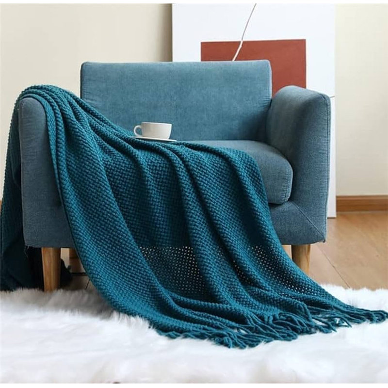 Knitted Throw Blanket, Teal