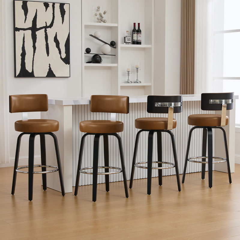 Sonja Swivel Upholstered Counter Stool, Bar Stool (29" Seat Height), Brown Seat/Black Frame