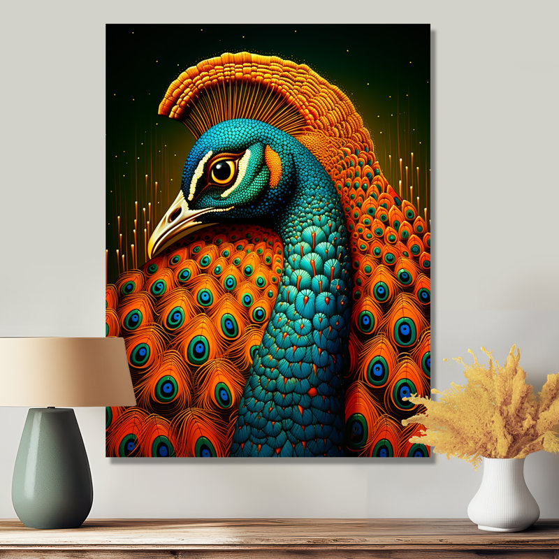 Magnifique paon bleu, art mural salon paon, H 44 po x l 34 po x P 1,5 po, Pas de métal encadré