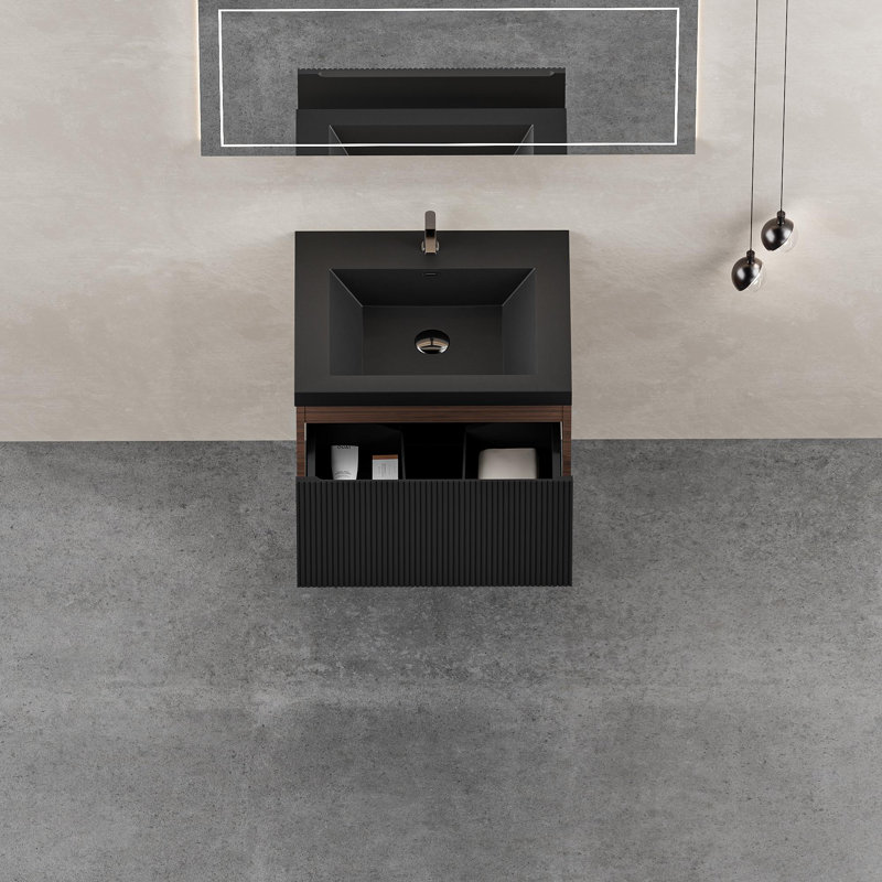 Meuble-lavabo mural avec lavabo à surface solide, Noyer, 24"
