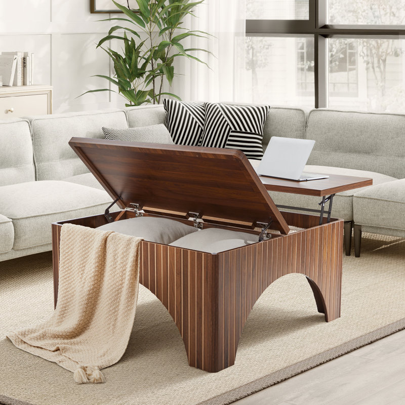 Table basse à plateau relevable avec rangement, Noyer