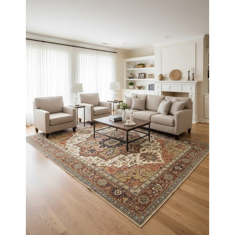 Tapis crème oriental en laine noué à la main 9 pi 9 po x 13 pi 9 po Oriental