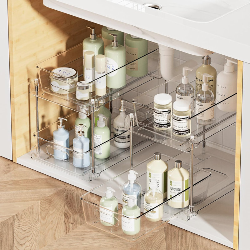 Ensemble de 2 organisateurs transparents sous le lavabo à 2 niveaux