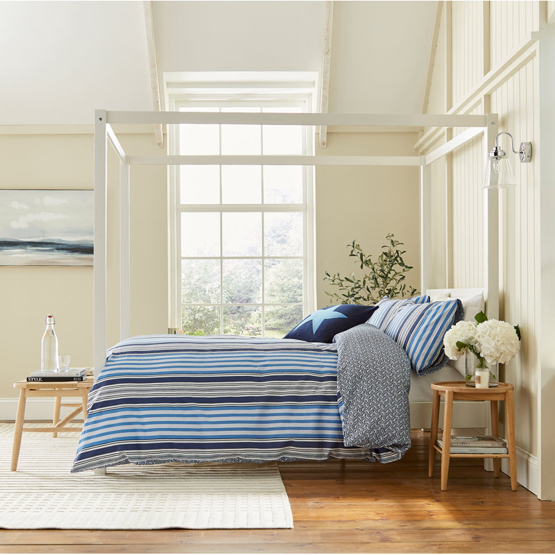 Beach House Stripe Cotton Duvet Cover Set, Blue, Super King Duvet Cover + 2 Pillowcases
