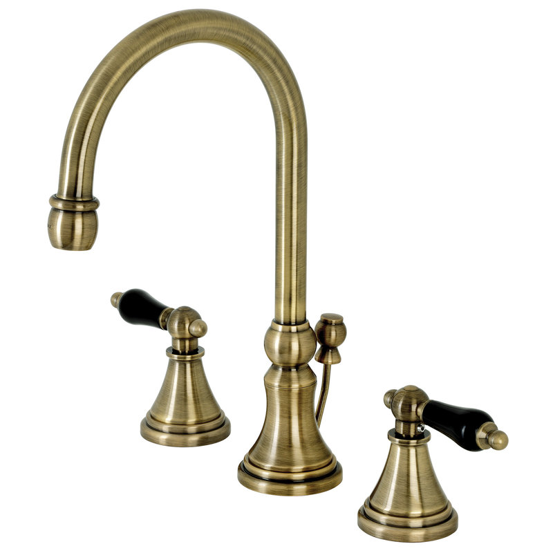 Kingston Brass Duchess Two-Handle 3-Hole Deck Mount Widespread Bathroom Faucet with Brass Pop-Up Drain, Antique Brass