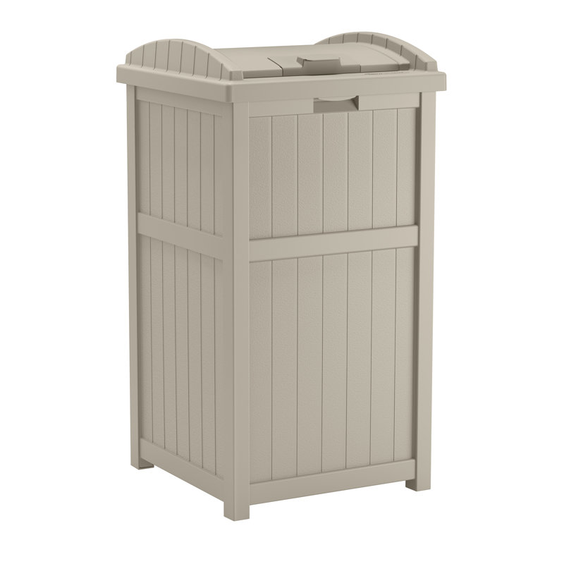 Taupe Resin Outdoor Trash Hideaway Container with Latching Lid