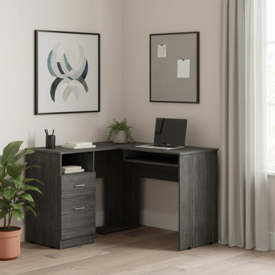 Bureau d'ordinateur en L 41 po avec deux tiroirs