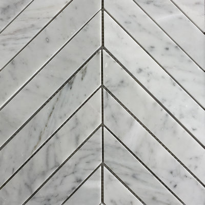 Carrara 2" x 8" Marble Herringbone/Chevron Wall & Floor Mosaic Tile
