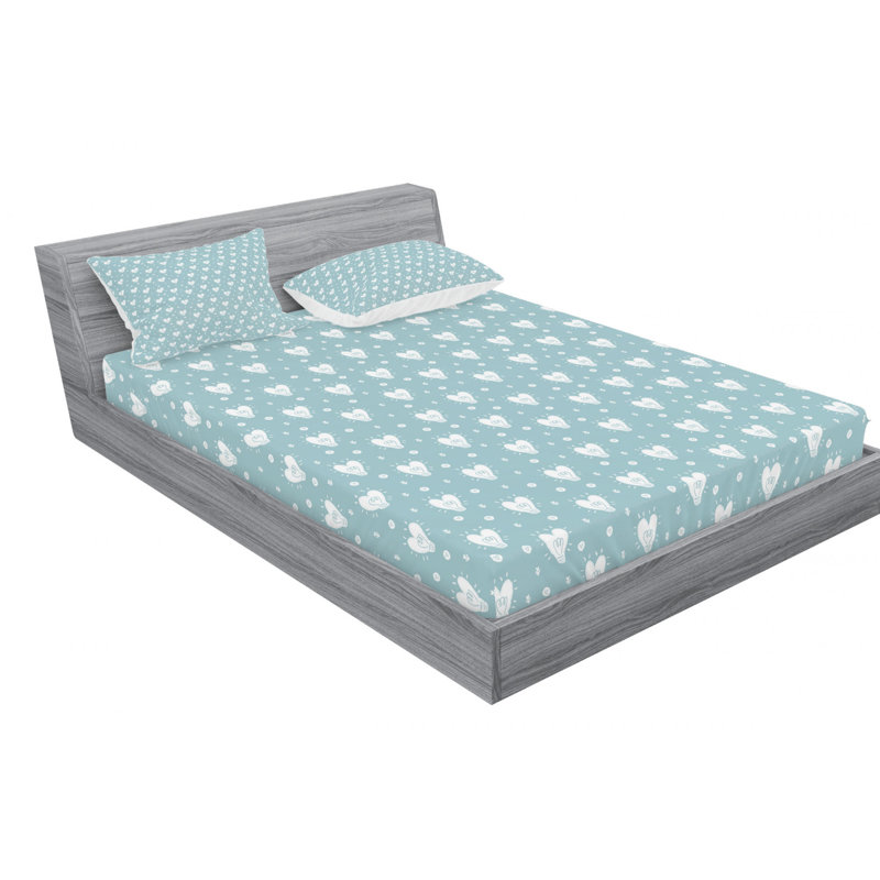 Scandinavian Microfiber Patterned Fitted Sheet, Queen Fitted Sheet with 2 Pillowcases